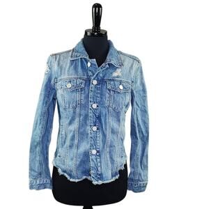 Blank NYC Distressed Denim Jacket Light Wash Jean Jacket Classic S